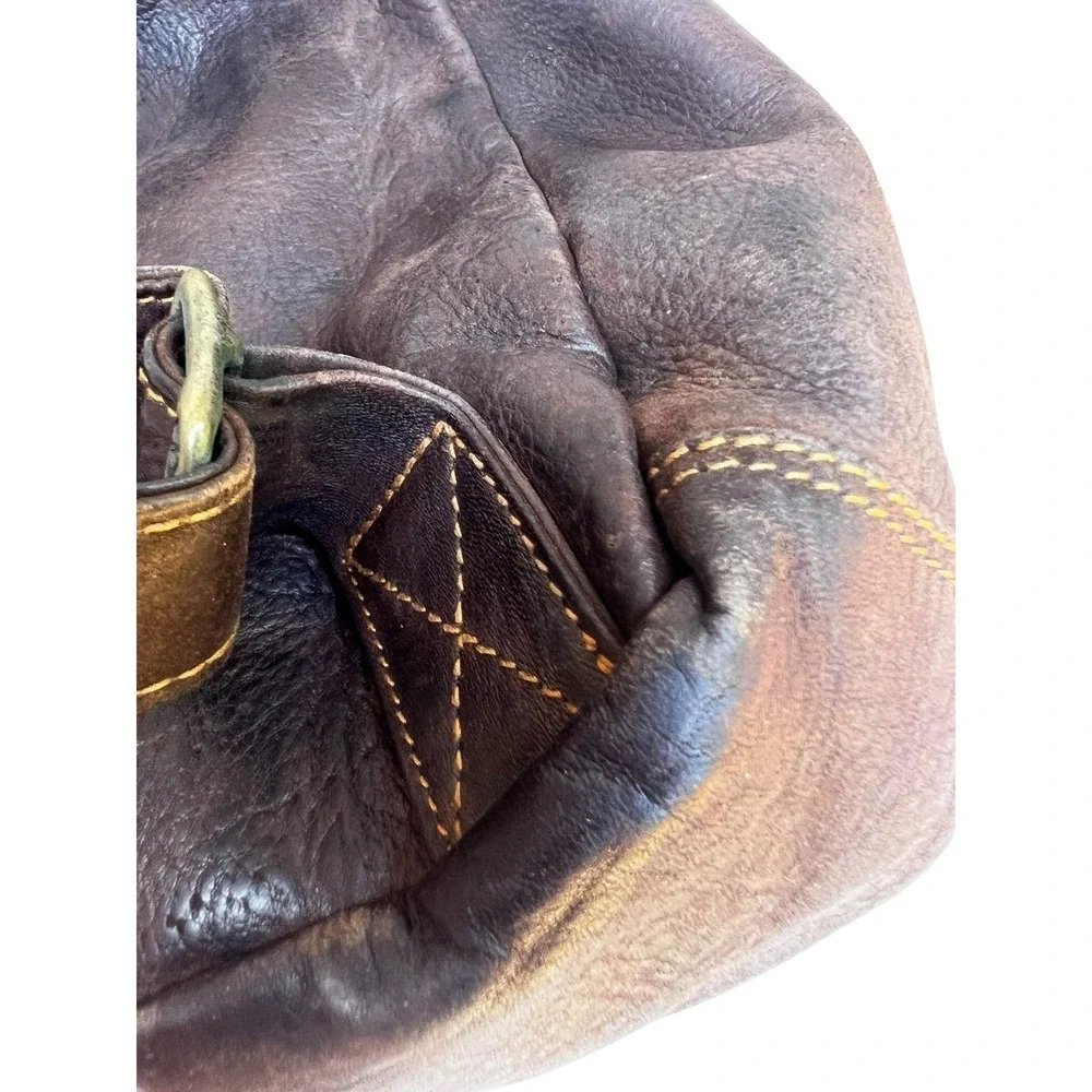Vtg HOBO International Brown Leather Backpack Distressed Slouch Drawstring Bag